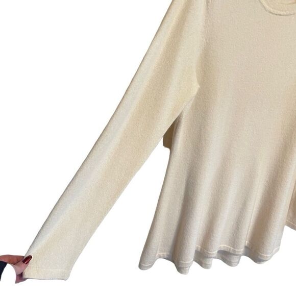 Isaac Mizrahi- 100% Cashmere Cream Ivory Peplum Long Tunic Sweater, Size Medium - Picture 4 of 10